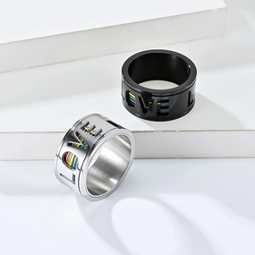 Wholesale Titanium Steel LGBT LOVE Rotating Titanium Steel Rainbow Flag Ring