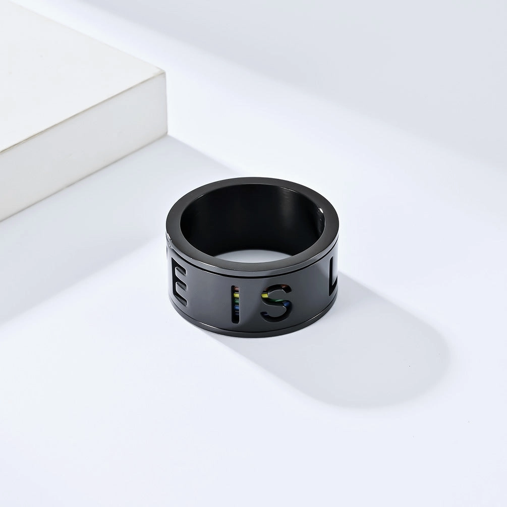 Wholesale Titanium Steel LGBT LOVE Rotating Titanium Steel Rainbow Flag Ring