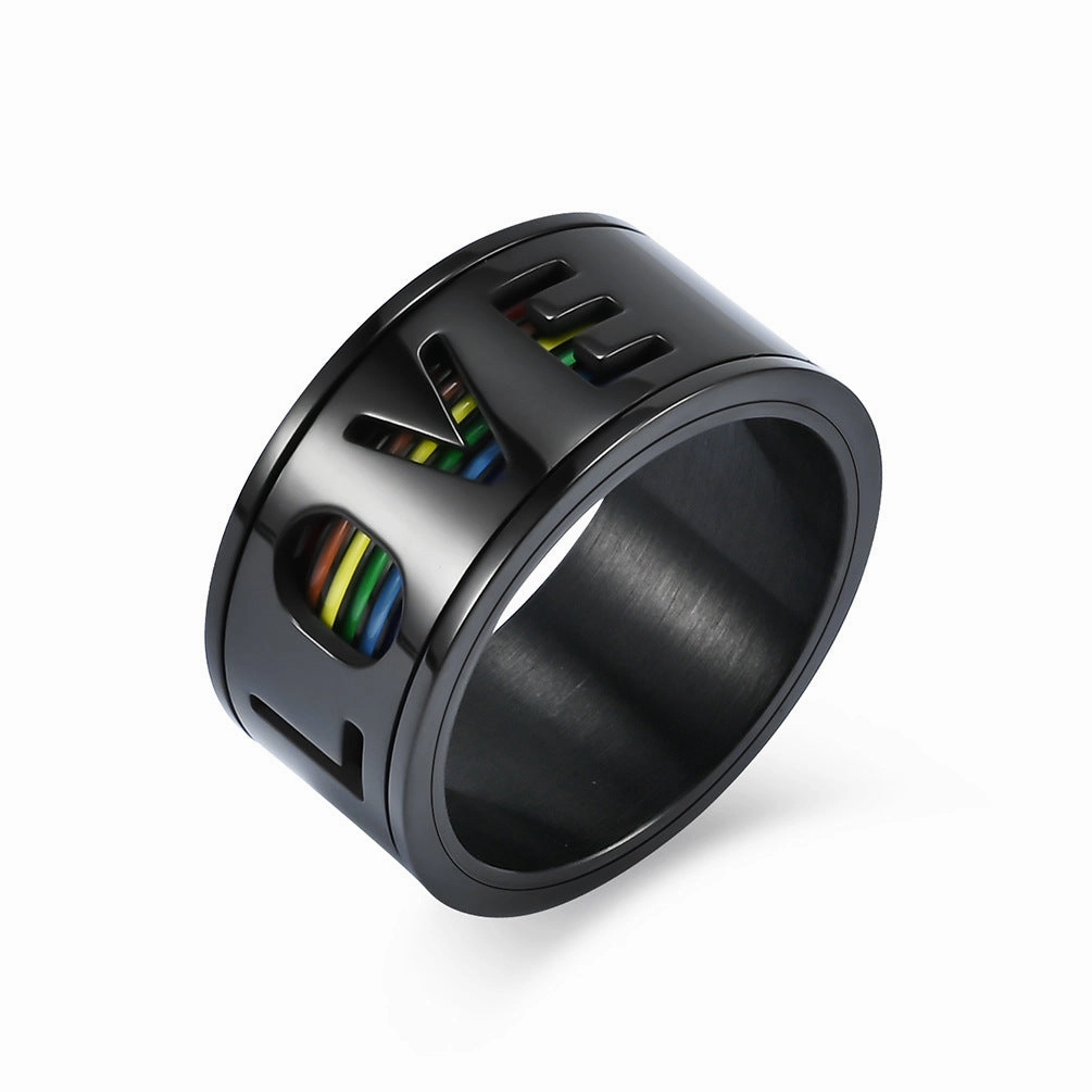 Wholesale Titanium Steel LGBT LOVE Rotating Titanium Steel Rainbow Flag Ring