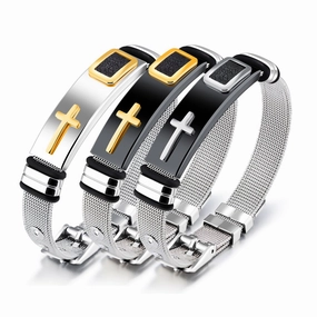Wholesale Titanium Steel Mesh Bracelet with Cross for Men