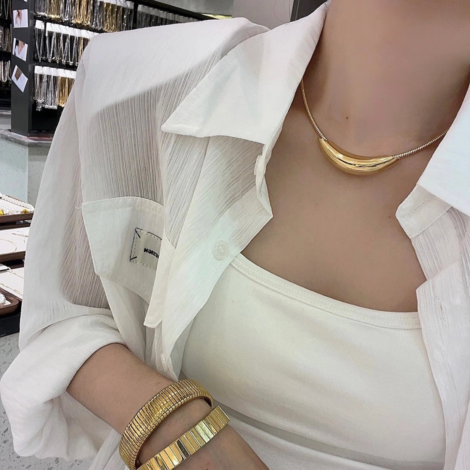 Wholesale Titanium Steel Metal Wind Curved Bend Necklace