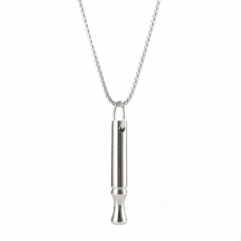 Wholesale Titanium Steel Mindfulness Breathing Meditation Calming Waist Round Tube Whistle Stress Relief Necklaces