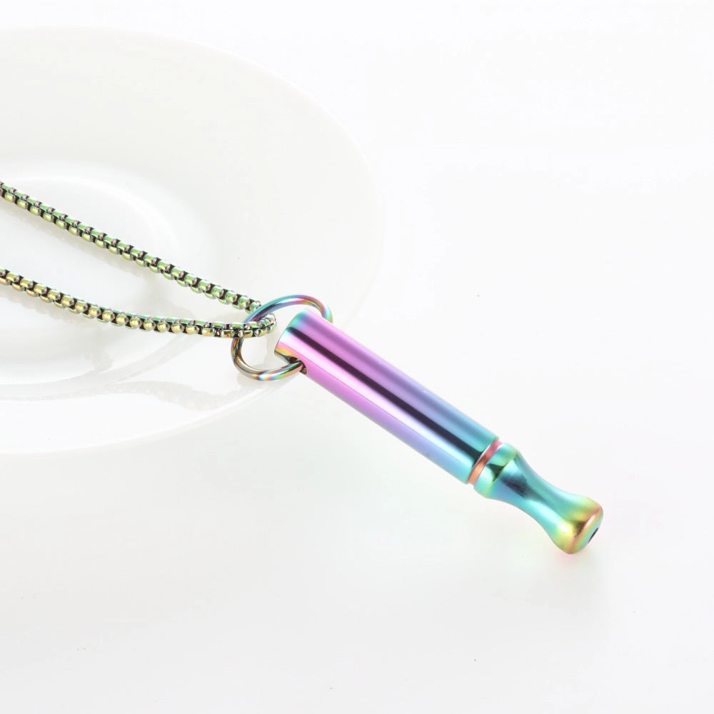 Wholesale Titanium Steel Mindfulness Breathing Meditation Calming Waist Round Tube Whistle Stress Relief Necklaces