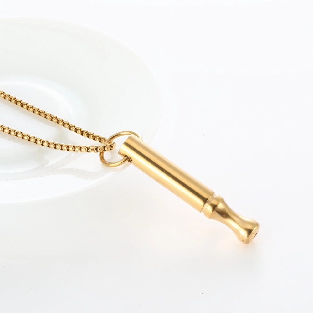 Wholesale Titanium Steel Mindfulness Breathing Meditation Calming Waist Round Tube Whistle Stress Relief Necklaces