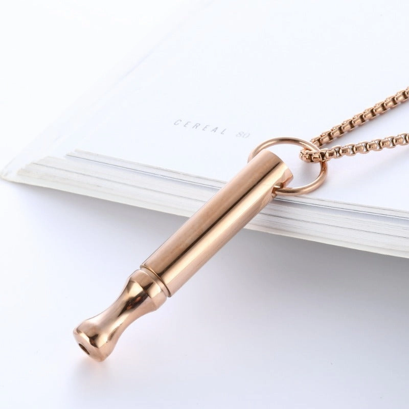 Wholesale Titanium Steel Mindfulness Breathing Meditation Calming Waist Round Tube Whistle Stress Relief Necklaces