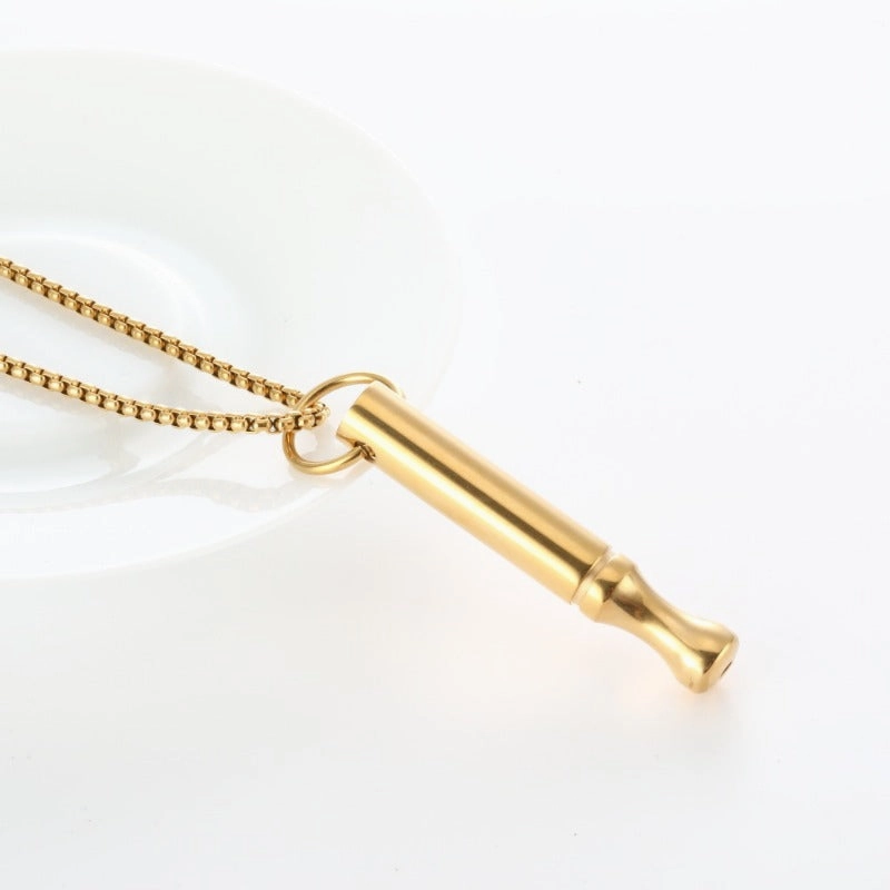 Wholesale Titanium Steel Mindfulness Breathing Meditation Calming Waist Round Tube Whistle Stress Relief Necklaces