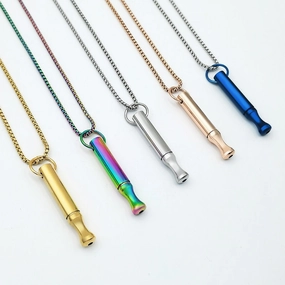 Wholesale Titanium Steel Mindfulness Breathing Meditation Calming Waist Round Tube Whistle Stress Relief Necklaces