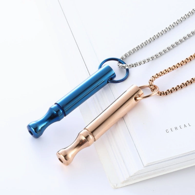 Wholesale Titanium Steel Mindfulness Breathing Meditation Calming Waist Round Tube Whistle Stress Relief Necklaces