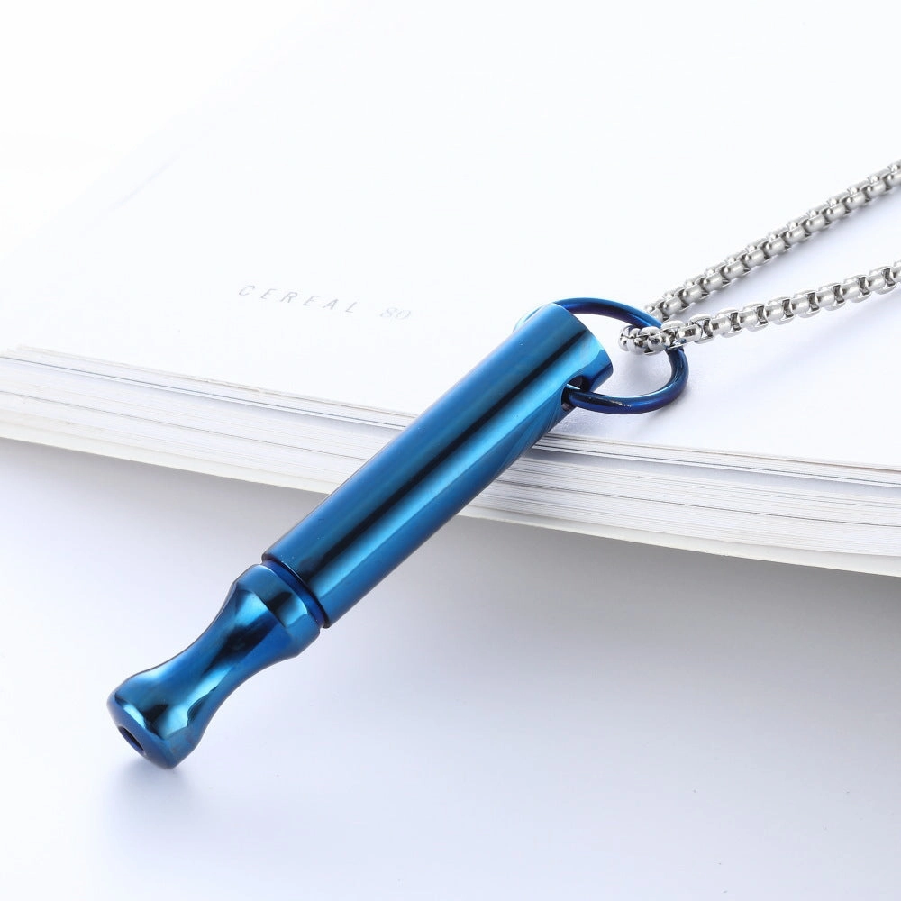 Wholesale Titanium Steel Mindfulness Breathing Meditation Calming Waist Round Tube Whistle Stress Relief Necklaces