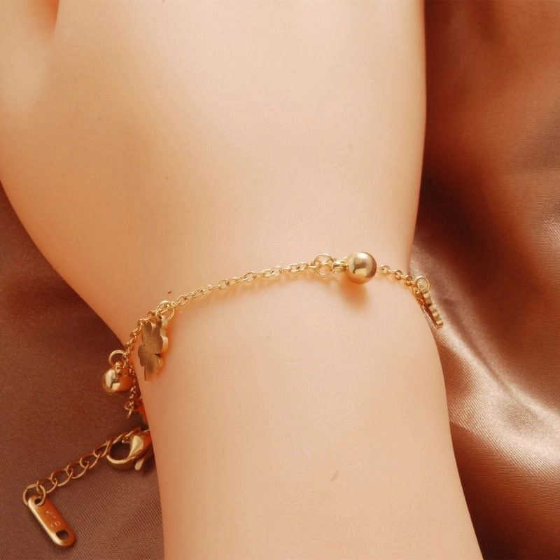 Wholesale Titanium Steel Non-fading Four-leaf Clover Ball Bead Bracelet