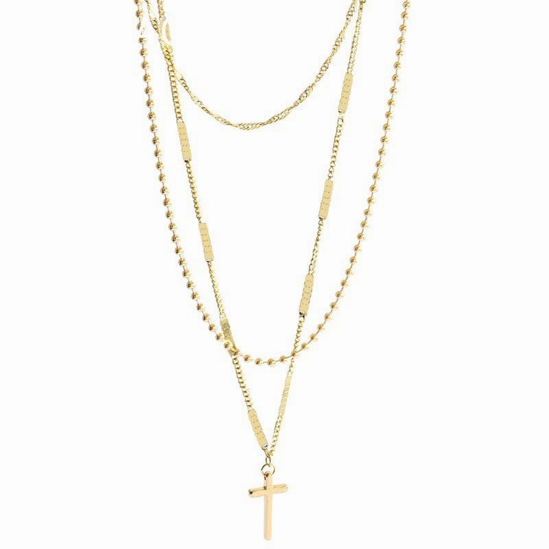 Wholesale Titanium Steel Non-fading Three-layer Cross Niche Cold Style High-grade Clavicle Chain