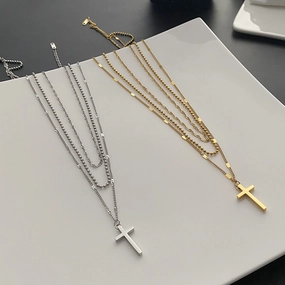 Wholesale Titanium Steel Non-fading Three-layer Cross Niche Cold Style High-grade Clavicle Chain