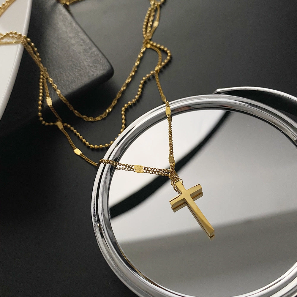 Wholesale Titanium Steel Non-fading Three-layer Cross Niche Cold Style High-grade Clavicle Chain