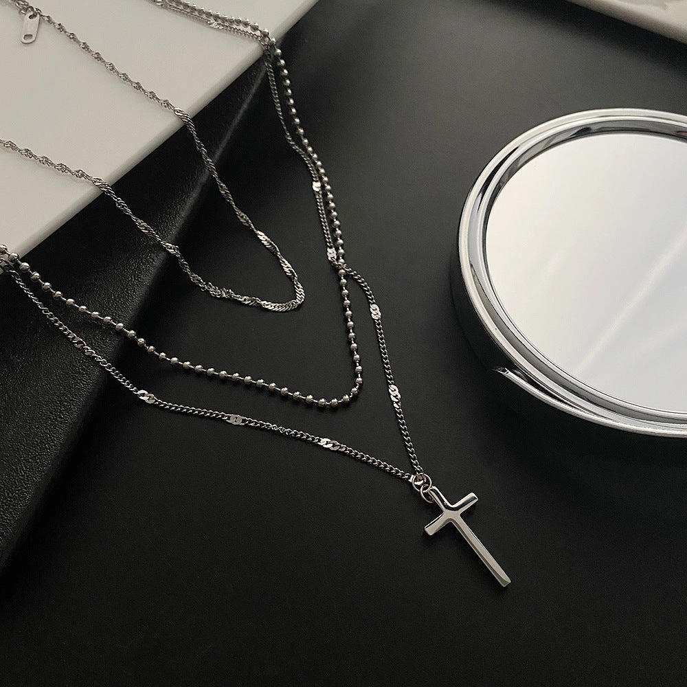 Wholesale Titanium Steel Non-fading Three-layer Cross Niche Cold Style High-grade Clavicle Chain