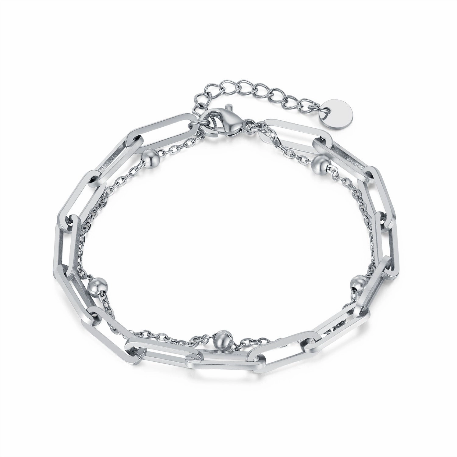 Wholesale Titanium Steel Paper Clip Ball Double Layer Bracelet