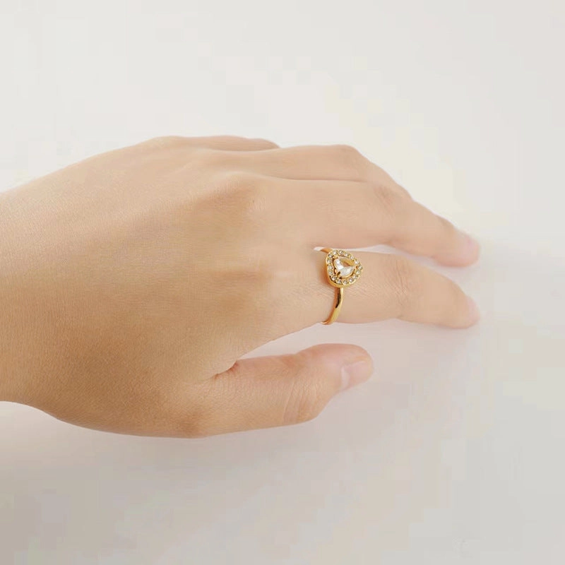 Wholesale Titanium Steel Plated 18K Gold Open Adjustable Zircon Ring