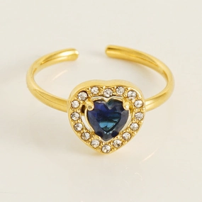 Wholesale Titanium Steel Plated 18K Gold Opening Adjustable Heart Ring