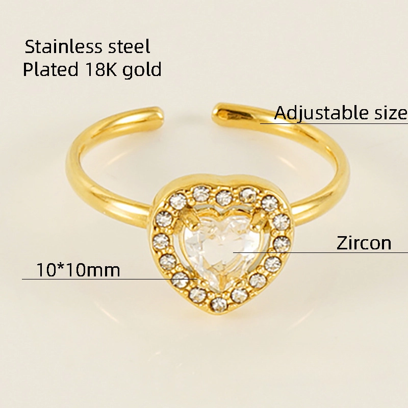 Wholesale Titanium Steel Plated 18K Gold Opening Adjustable Heart Ring