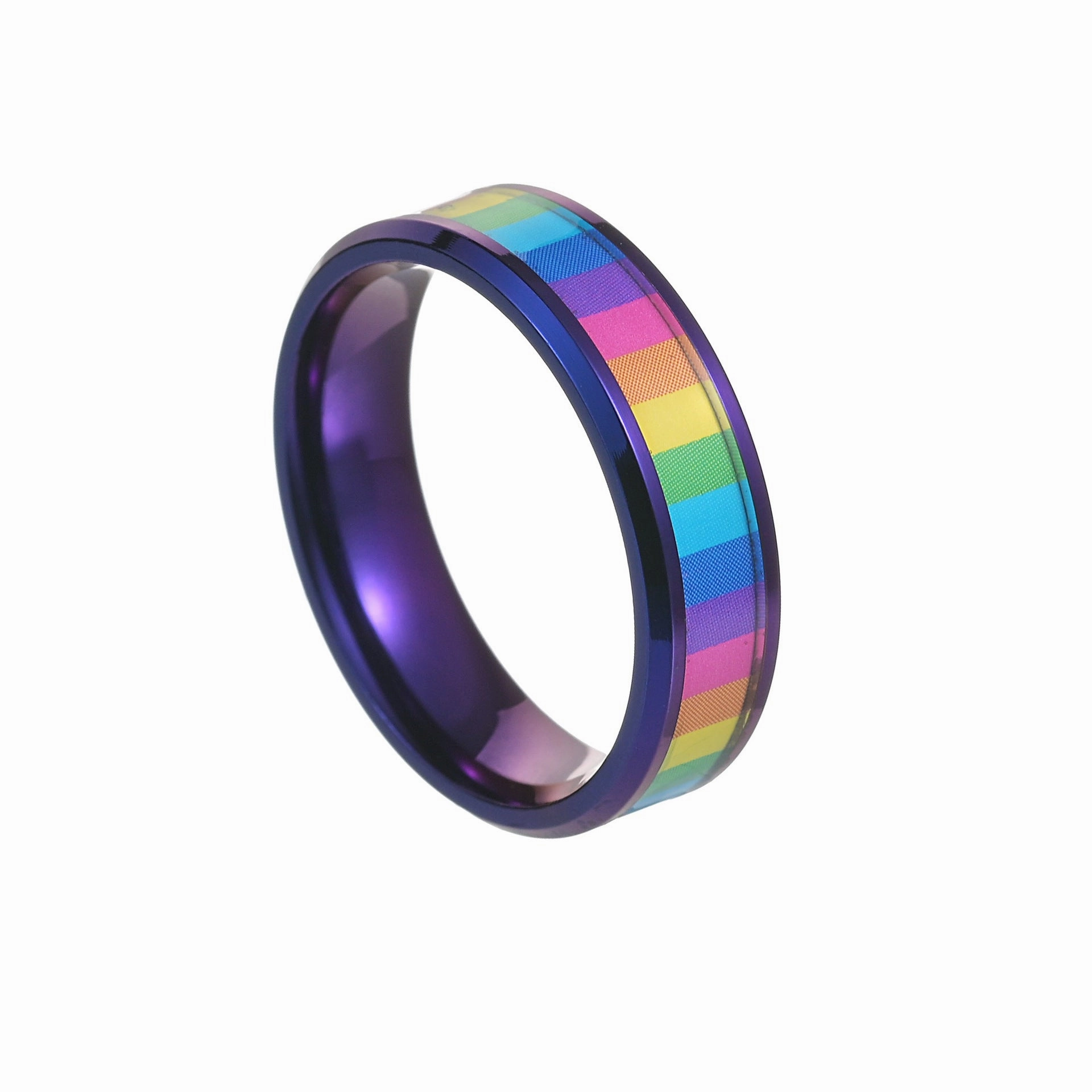 Wholesale Titanium Steel Rainbow Flag Ring