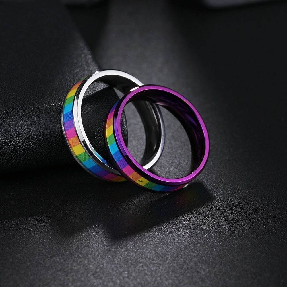 Wholesale Titanium Steel Rainbow Flag Ring