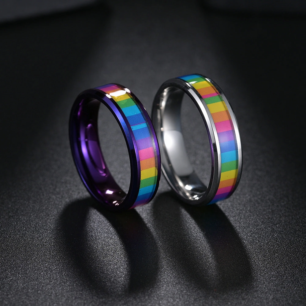 Wholesale Titanium Steel Rainbow Flag Ring