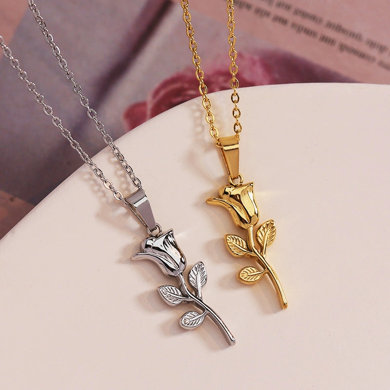 Wholesale Titanium Steel Rose Flower Necklace