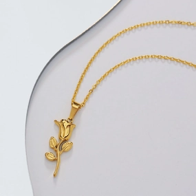 Wholesale Titanium Steel Rose Flower Necklace