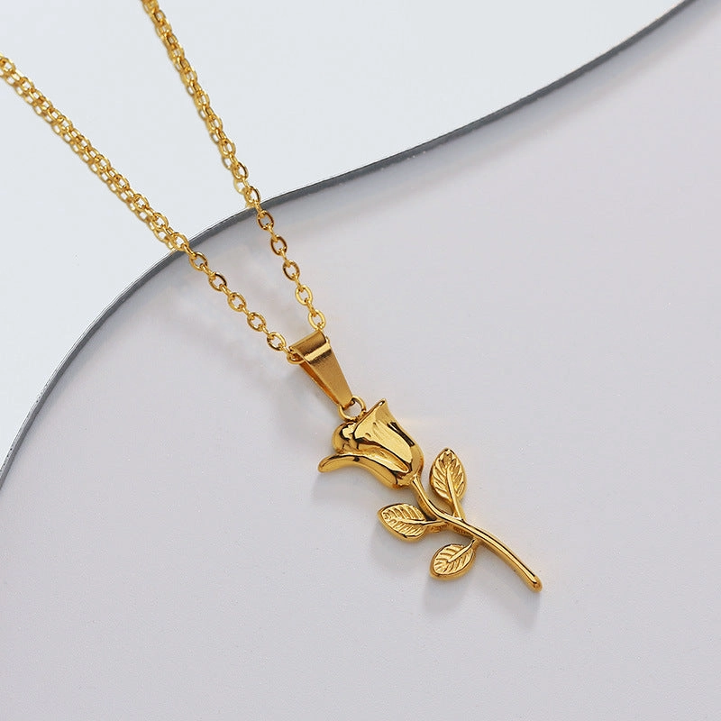 Wholesale Titanium Steel Rose Flower Necklace