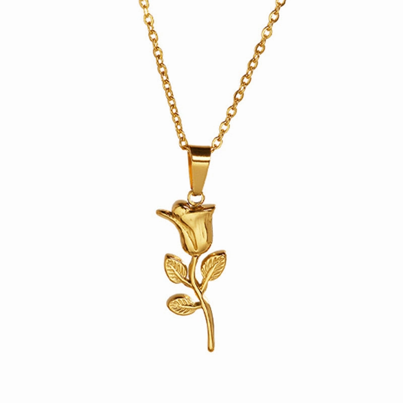 Wholesale Titanium Steel Rose Flower Necklace
