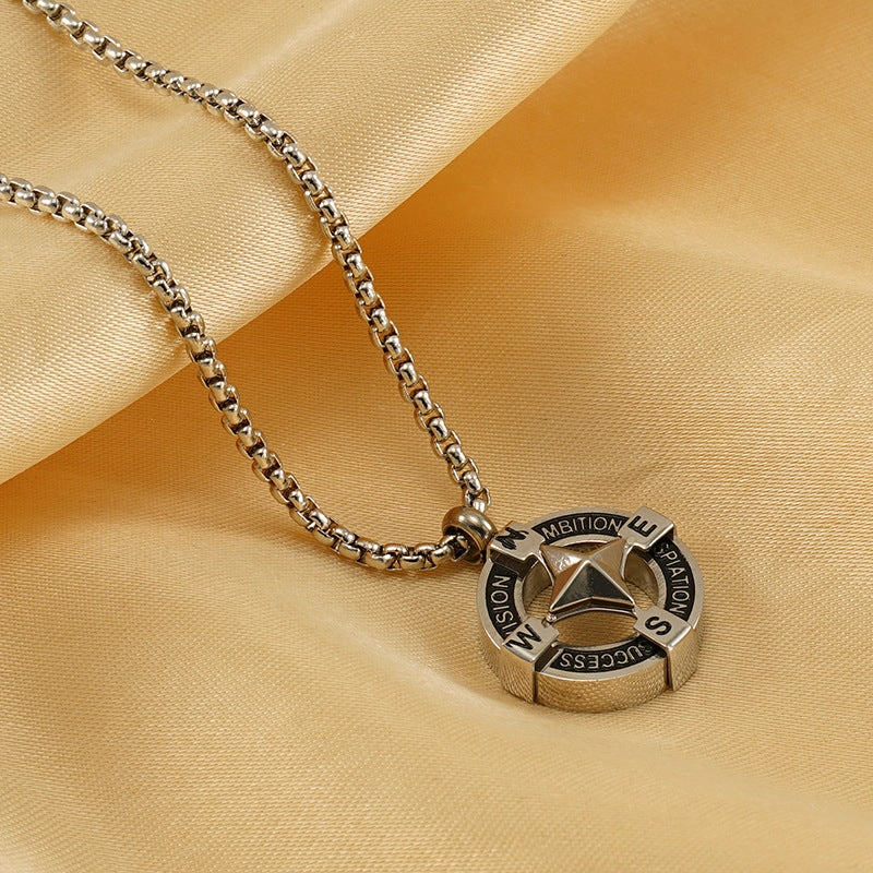 Wholesale Titanium steel round hollow compass vintage Baman star necklace