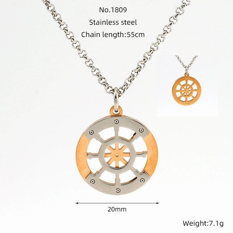 Wholesale Titanium steel round hollow compass vintage Baman star necklace