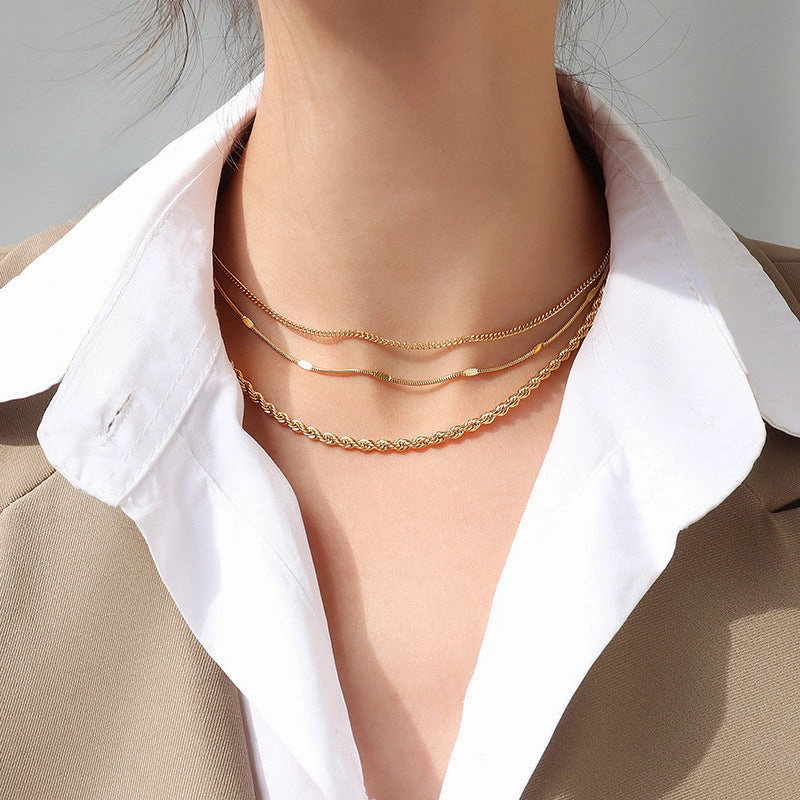 Wholesale Titanium Steel Snake Bone Chain Fried Dough Twists Chain Necklace