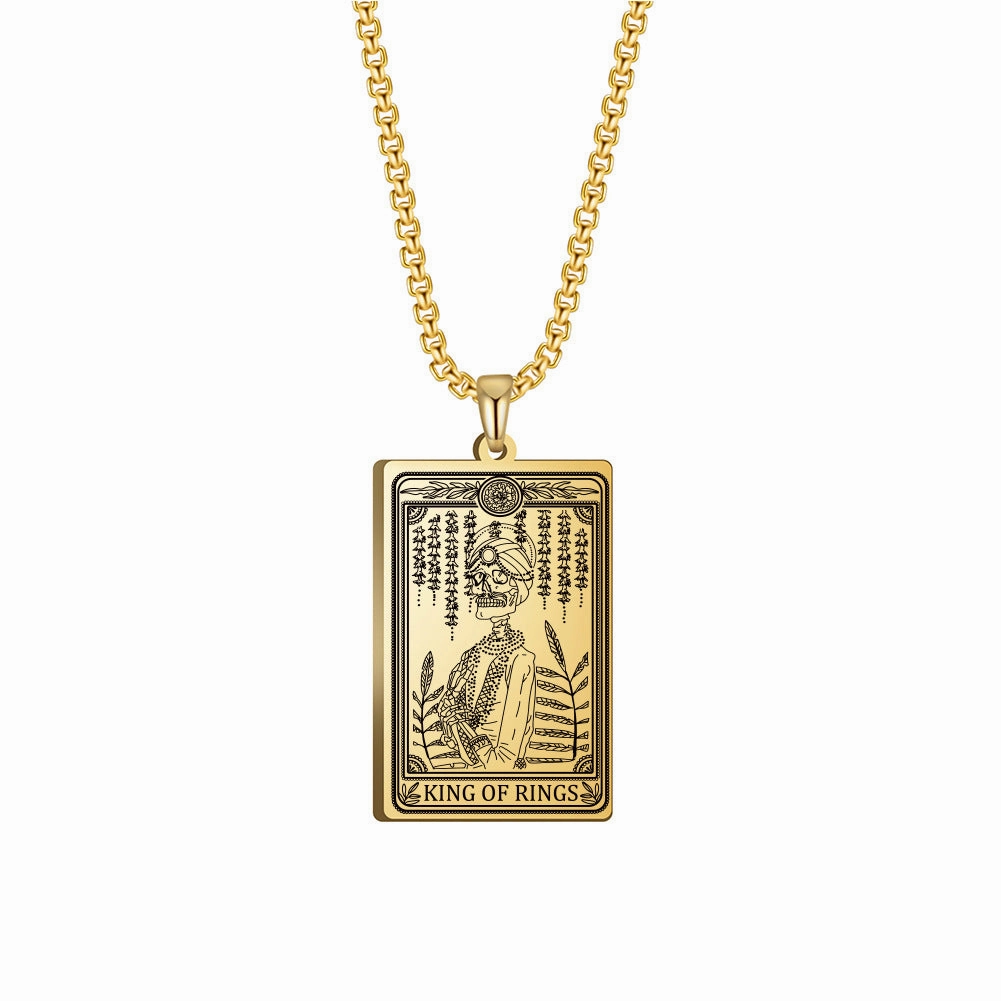 Wholesale Titanium Steel Square Tarot Card Series Ring King Stainless Steel Necklaces