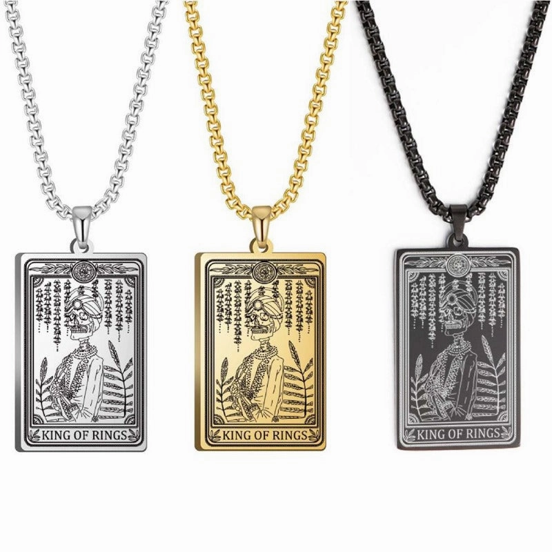 Wholesale Titanium Steel Square Tarot Card Series Ring King Stainless Steel Necklaces