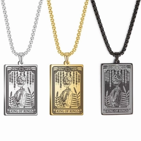 Wholesale Titanium Steel Square Tarot Card Series Ring King Stainless Steel Necklaces