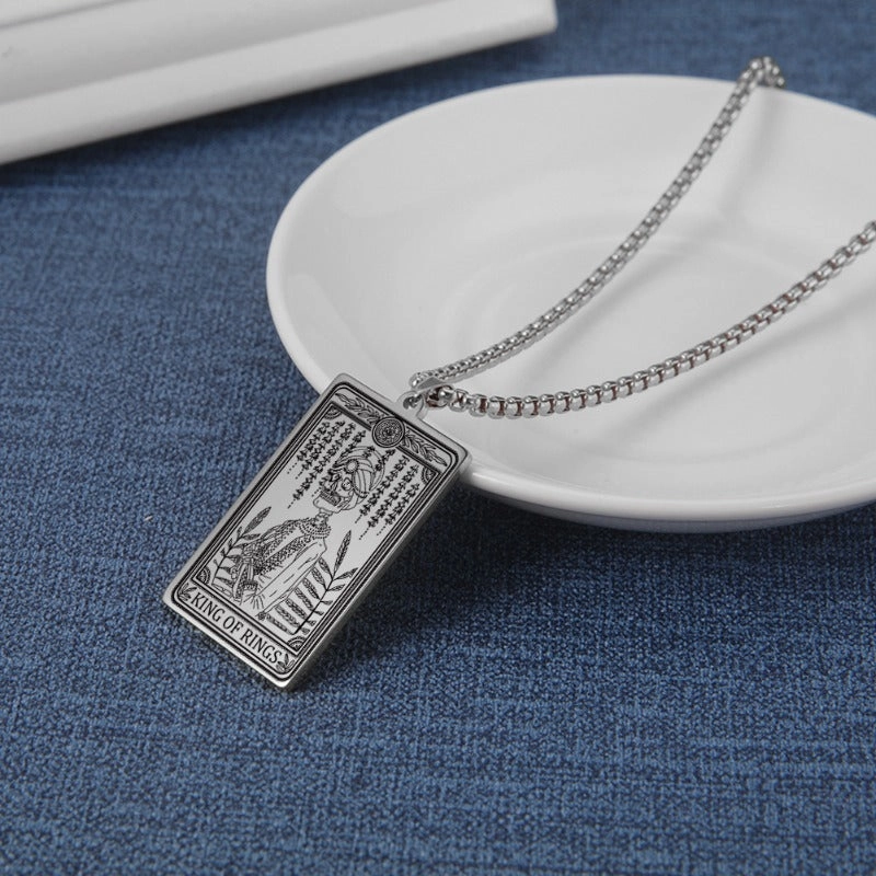 Wholesale Titanium Steel Square Tarot Card Series Ring King Stainless Steel Necklaces