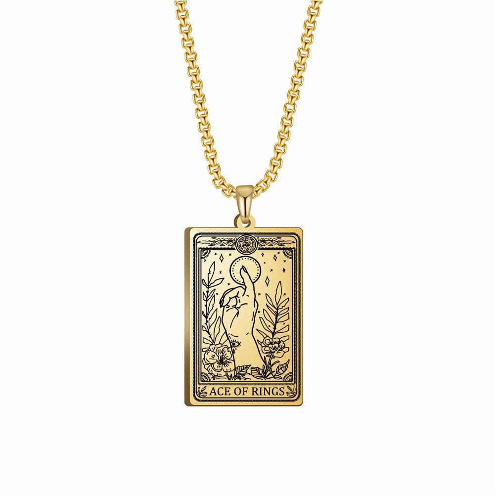 Wholesale Titanium Steel Square Tarot Card Series Ring King Stainless Steel Necklaces