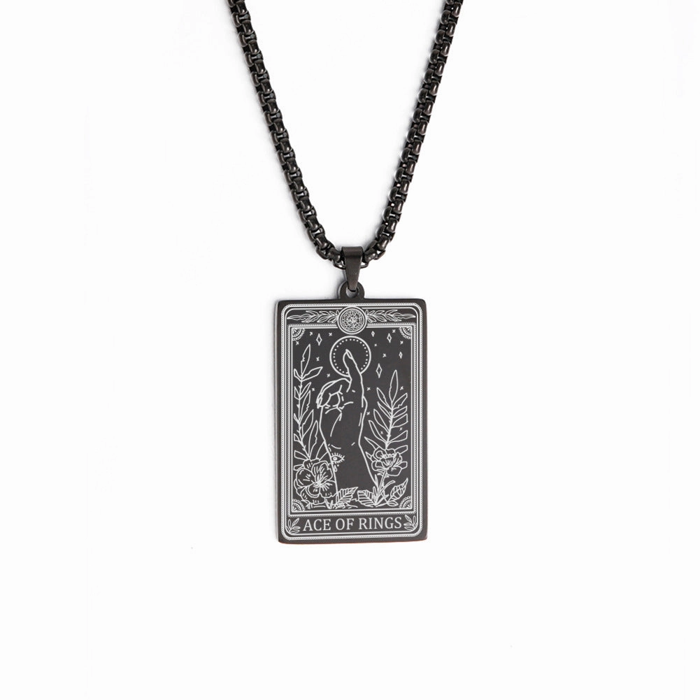 Wholesale Titanium Steel Square Tarot Card Series Ring King Stainless Steel Necklaces