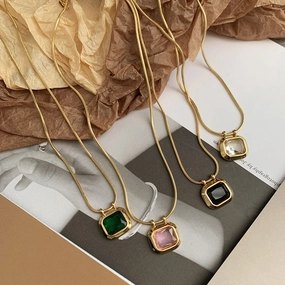 Wholesale Titanium Steel Square Zircon Necklaces