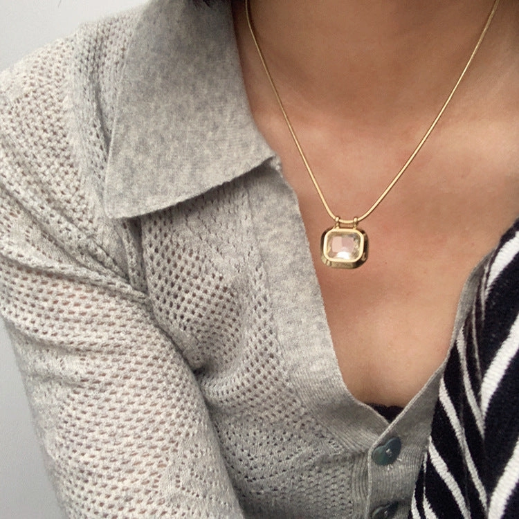 Wholesale Titanium Steel Square Zircon Necklaces