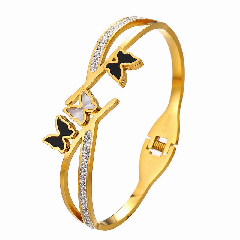 Wholesale Titanium Steel Stainless Steel Electroplated Zircon Extra Wide Butterfly Bracelet