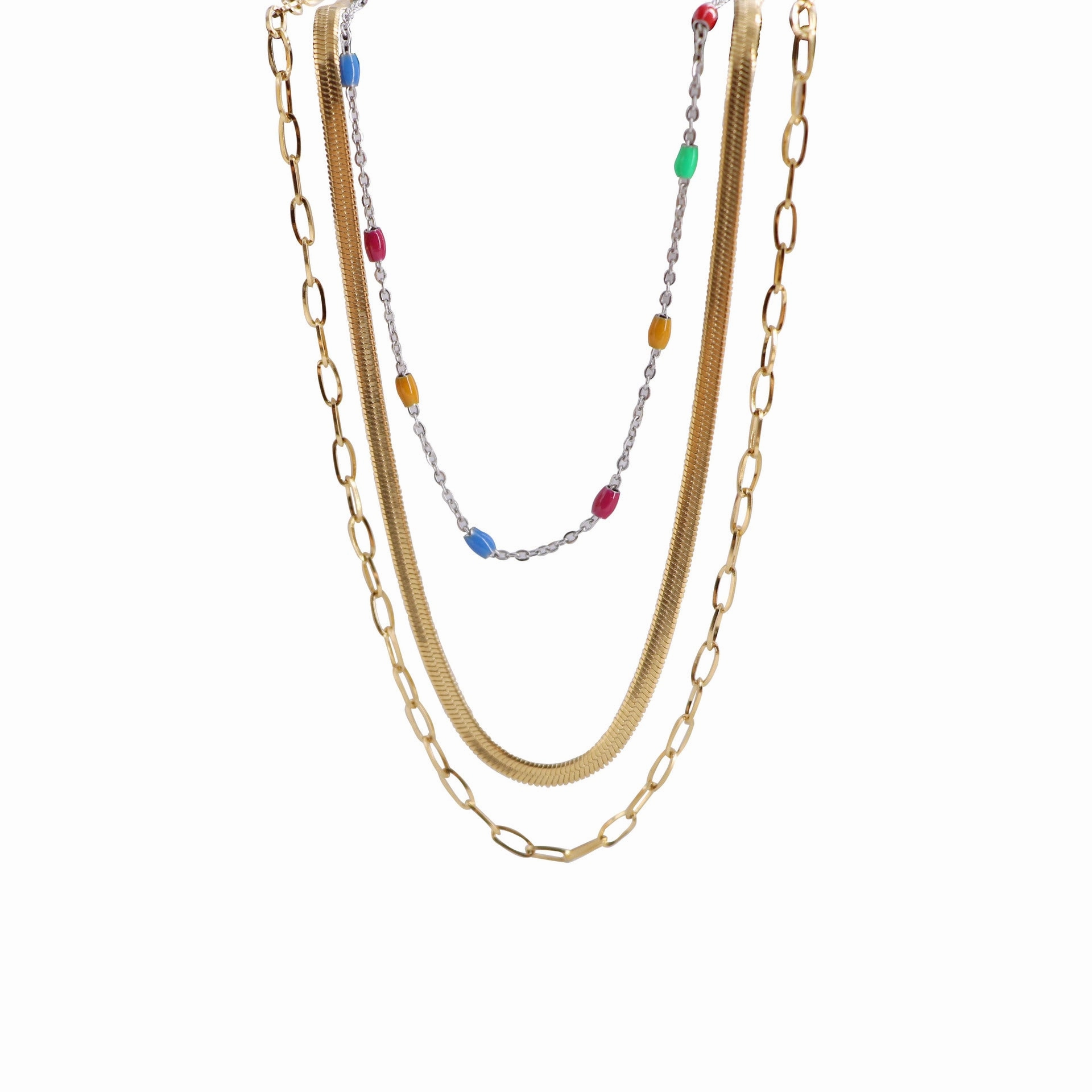 Wholesale Titanium Steel Stitched Color Element Blades Multi-layer Necklaces