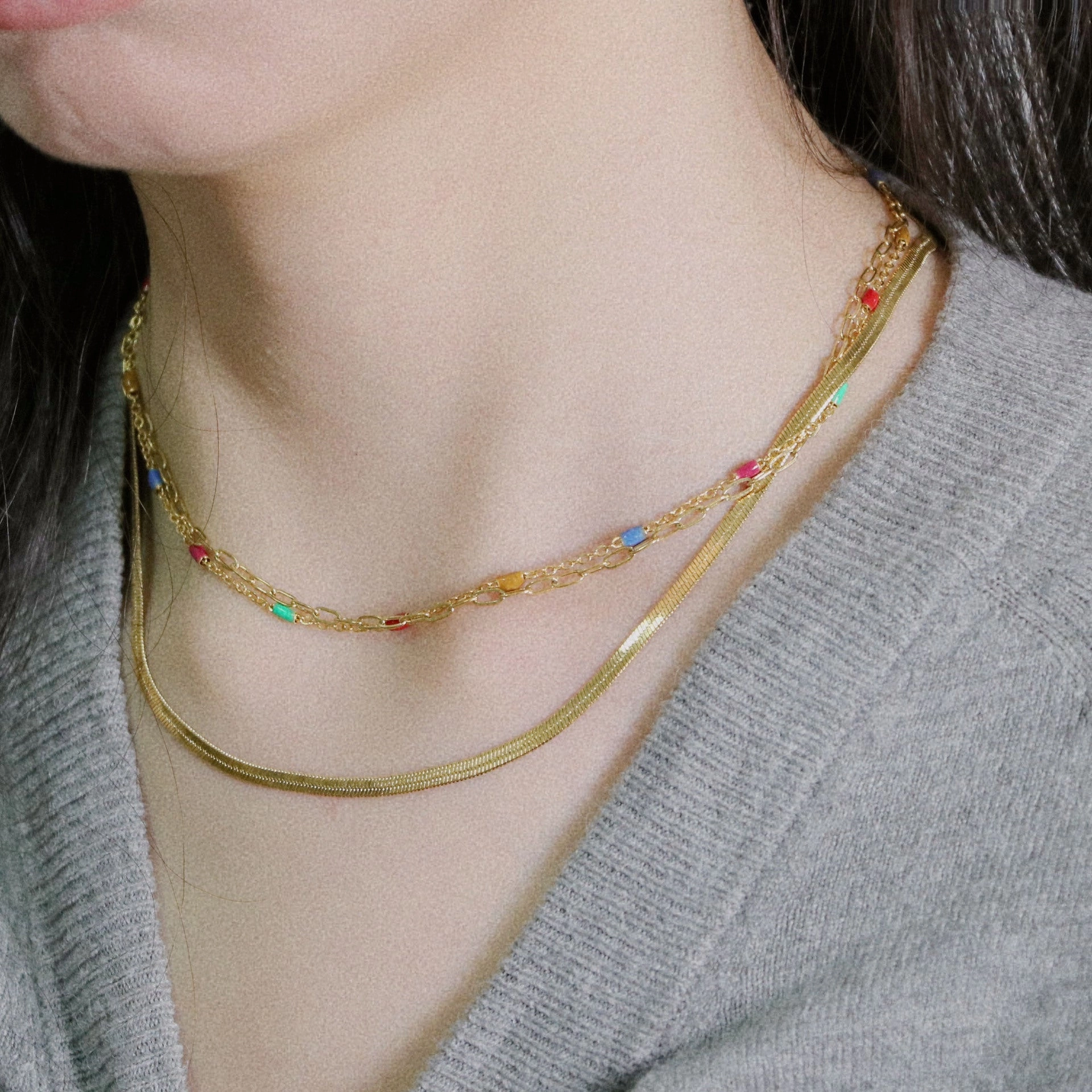 Wholesale Titanium Steel Stitched Color Element Blades Multi-layer Necklaces
