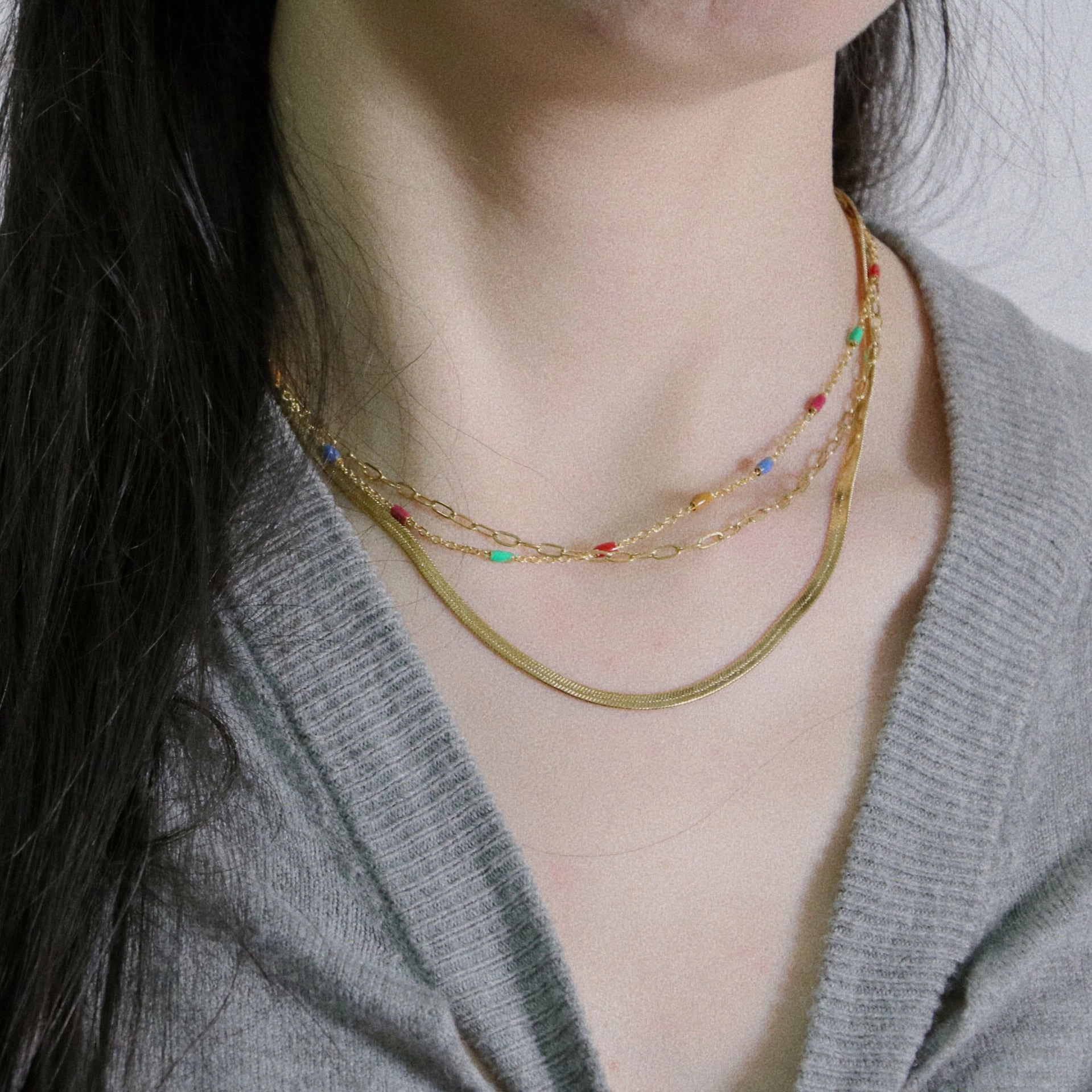 Wholesale Titanium Steel Stitched Color Element Blades Multi-layer Necklaces