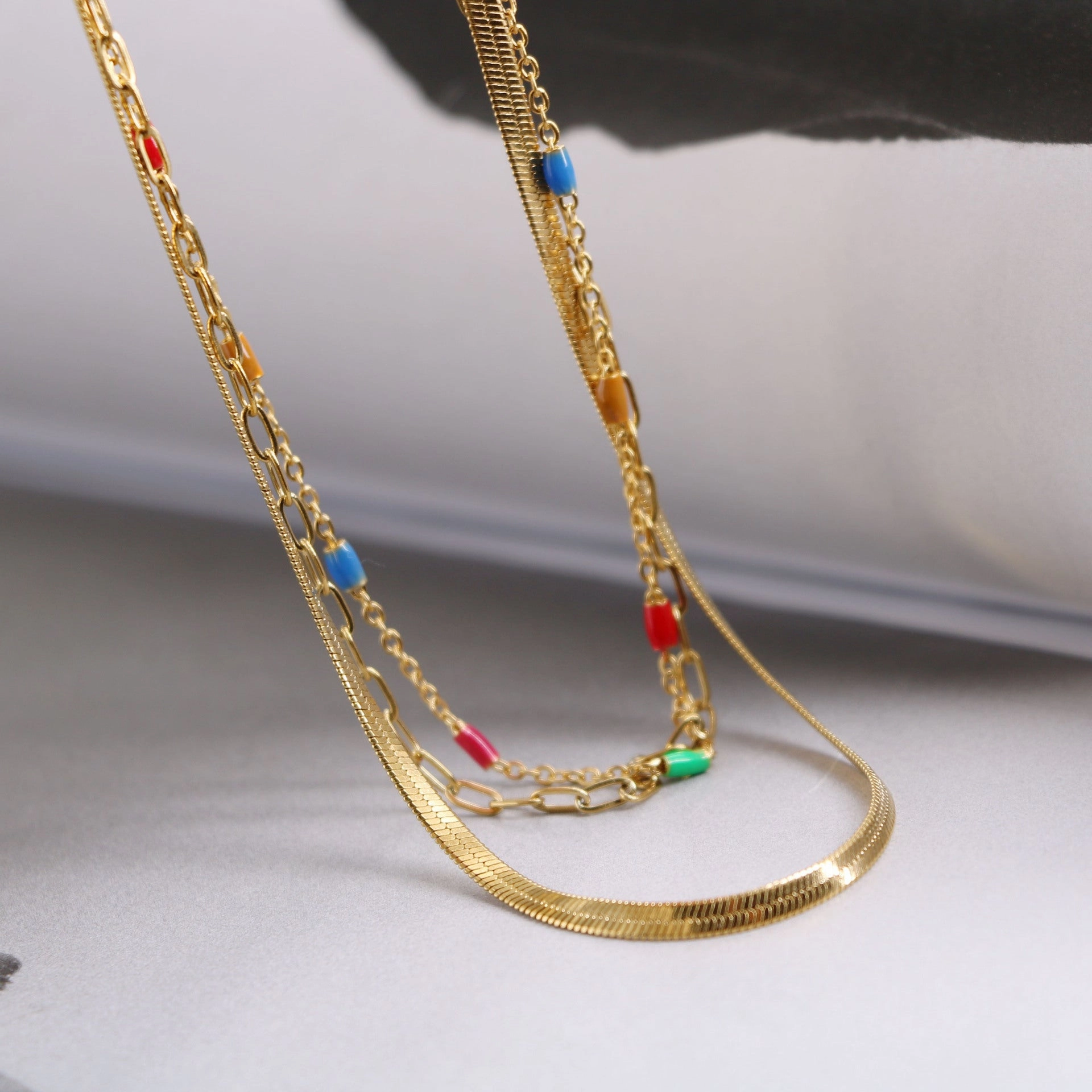 Wholesale Titanium Steel Stitched Color Element Blades Multi-layer Necklaces