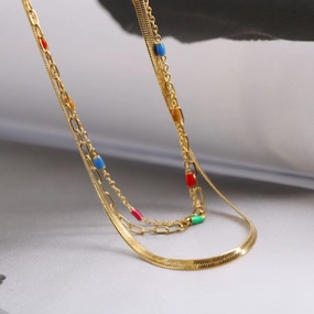 Wholesale Titanium Steel Stitched Color Element Blades Multi-layer Necklaces