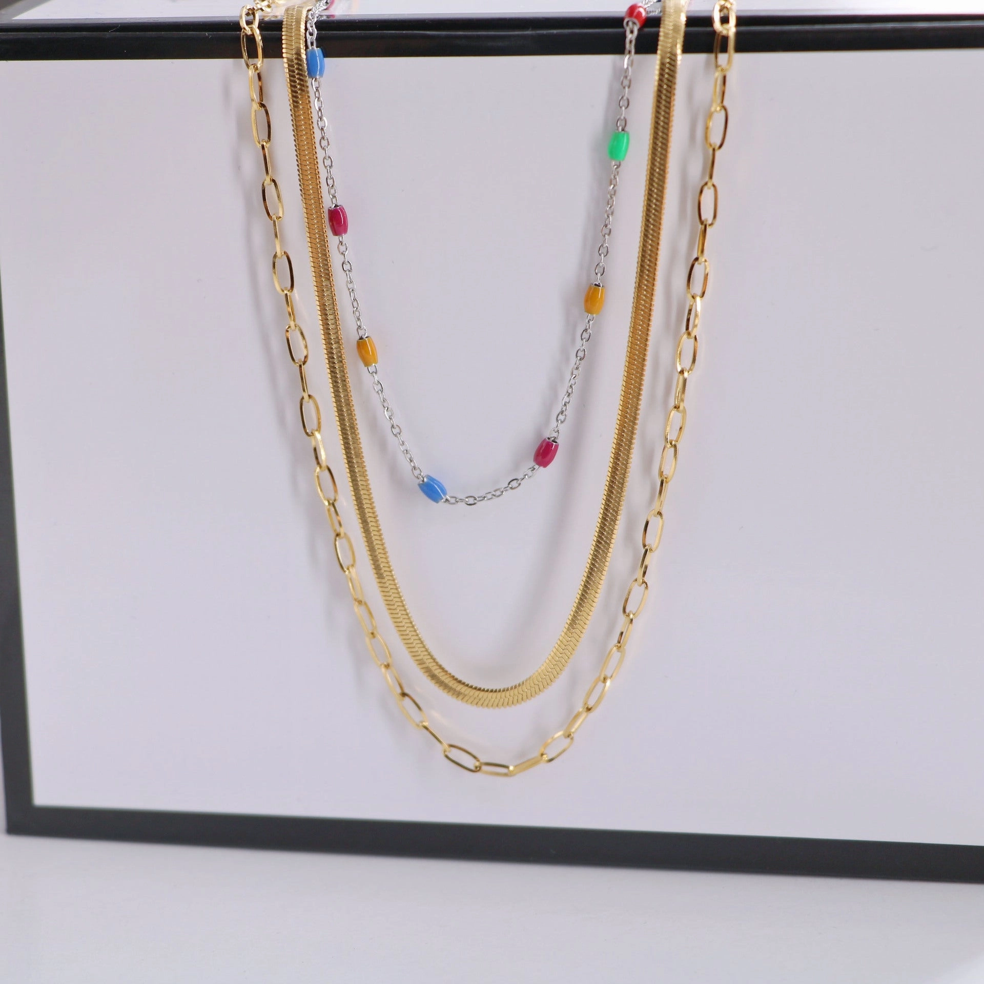 Wholesale Titanium Steel Stitched Color Element Blades Multi-layer Necklaces