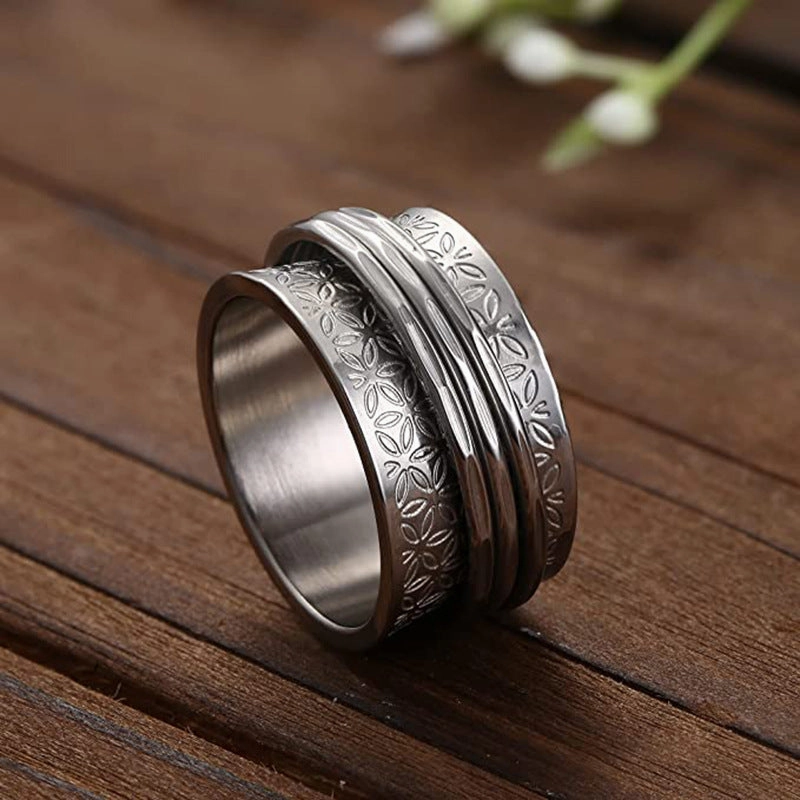 Wholesale Titanium Steel Swivel Daisy Flower Ring