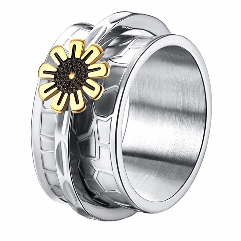 Wholesale Titanium Steel Swivel Daisy Flower Ring