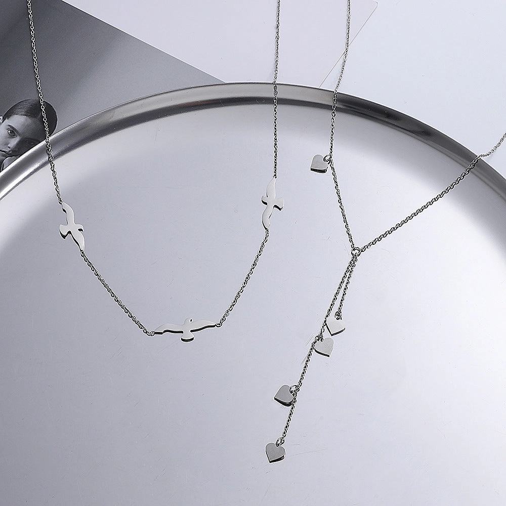Wholesale Titanium Steel Tassel Love Necklace Clavicle Chain
